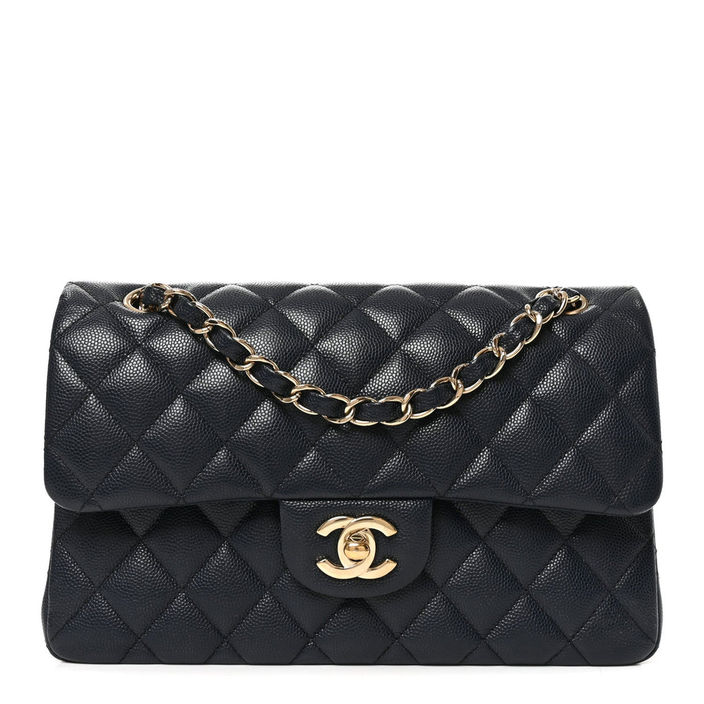 Caviar Quilted Small Double Flap Dark Navy At My store