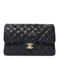Caviar Quilted Small Double Flap Dark Navy At My store