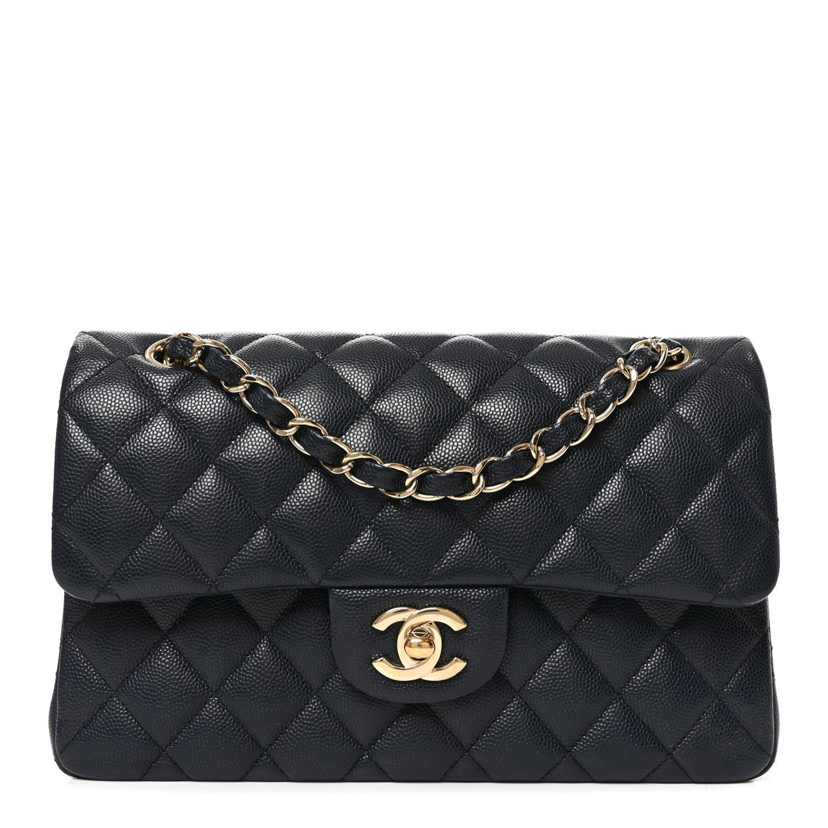Caviar Quilted Small Double Flap Dark Navy At My store