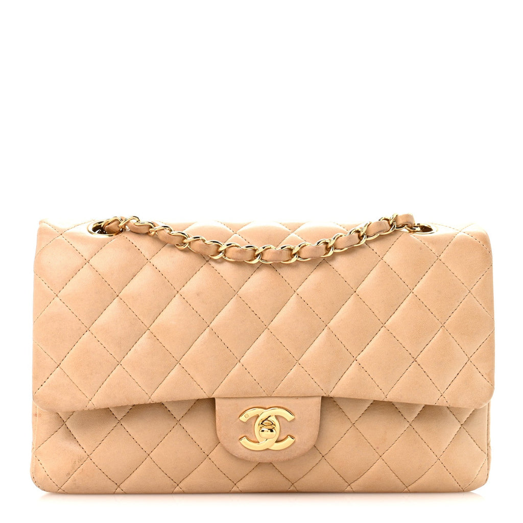Lambskin Quilted Medium Double Flap Beige At My store
