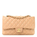 Lambskin Quilted Medium Double Flap Beige At My store