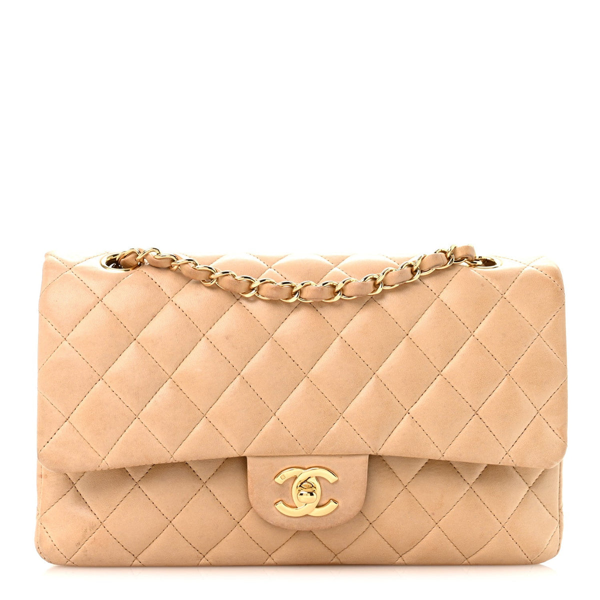 Lambskin Quilted Medium Double Flap Beige At My store