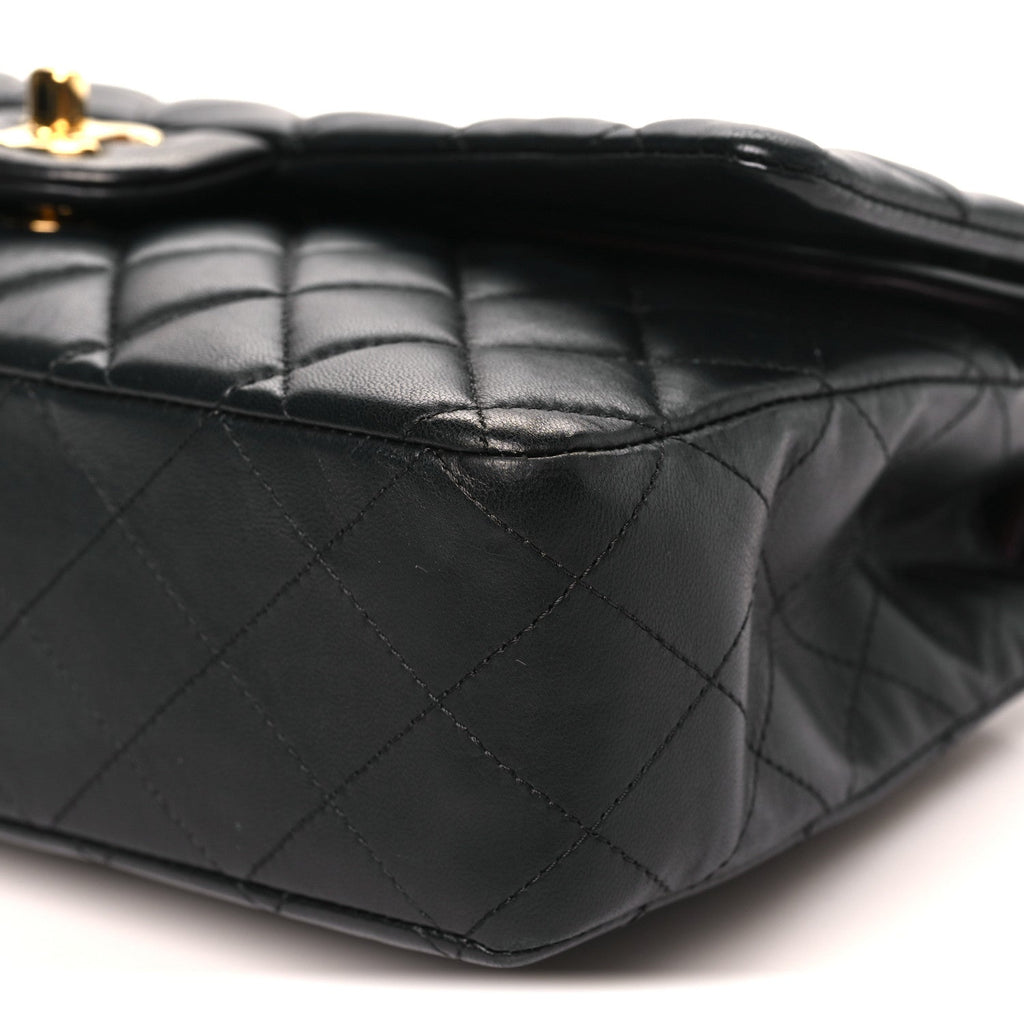 Lambskin Quilted Medium Double Flap Black At My store