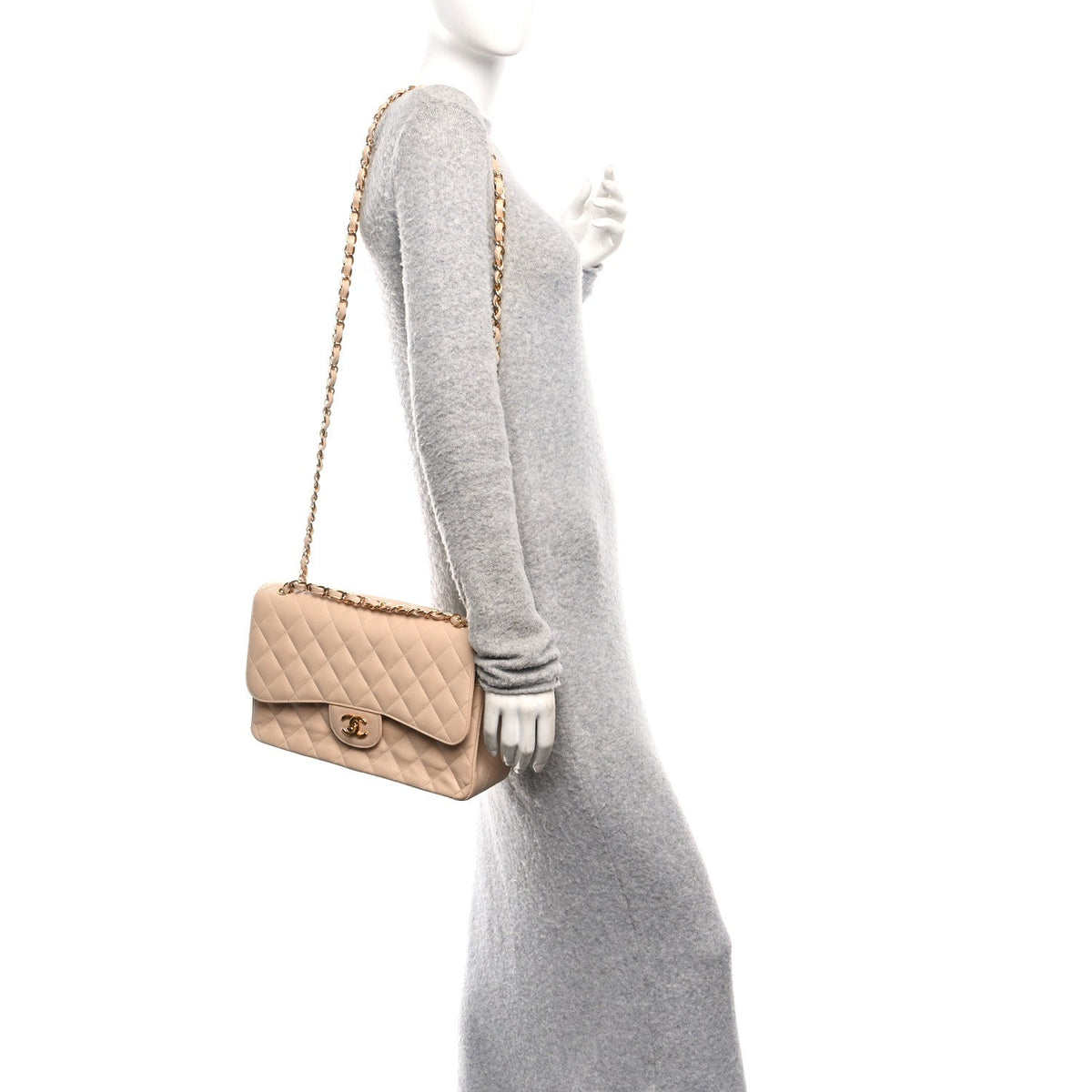 Caviar Quilted Jumbo Double Flap Beige At My store