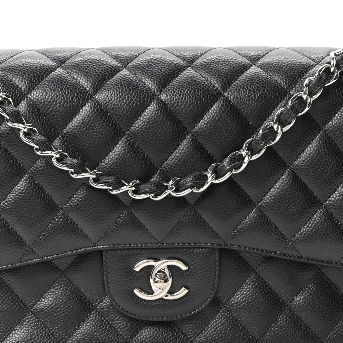 Caviar Quilted Jumbo Double Flap Black At My store