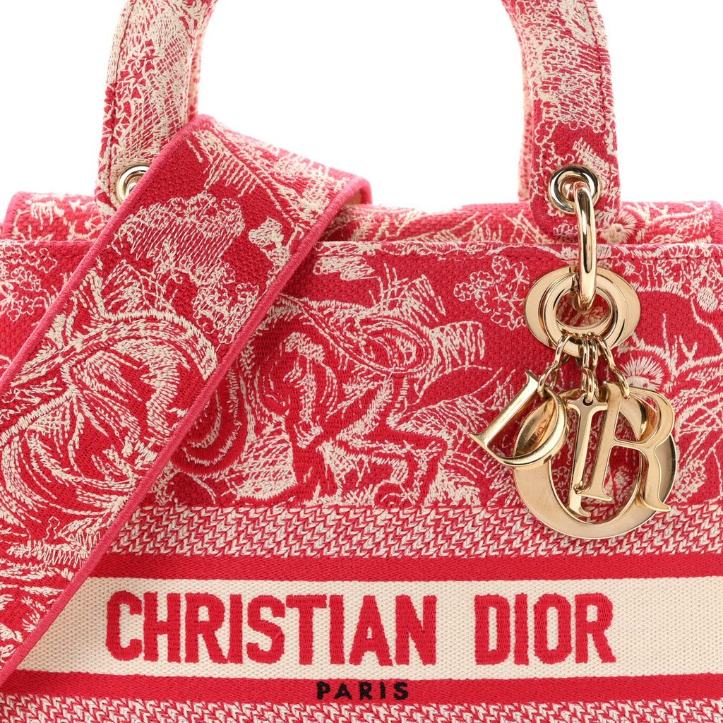 Canvas Toile De Jouy Reverse Embroidered Medium Lady D-Lite Red AT My store