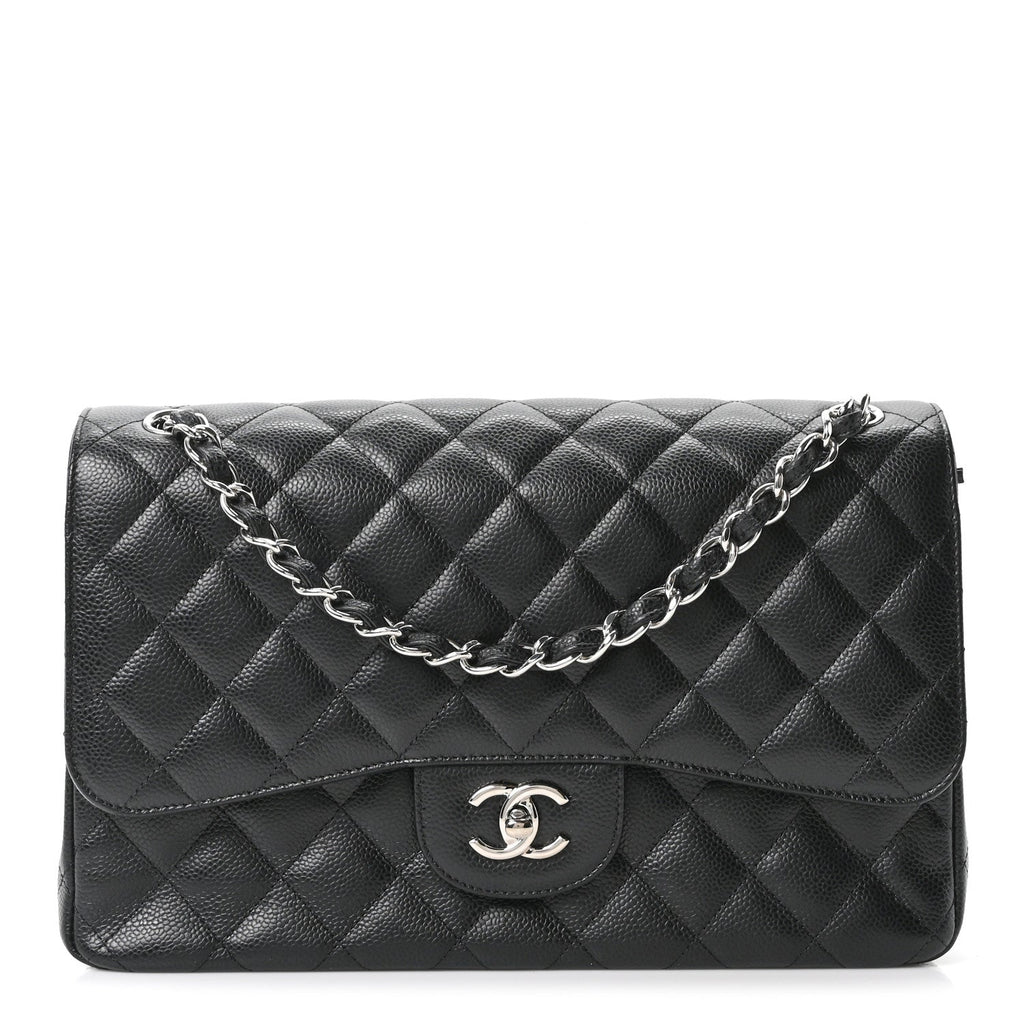 Caviar Quilted Jumbo Double Flap Black At My store