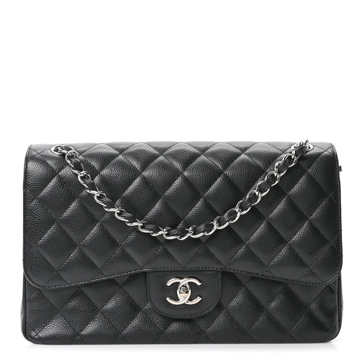 Caviar Quilted Jumbo Double Flap Black At My store