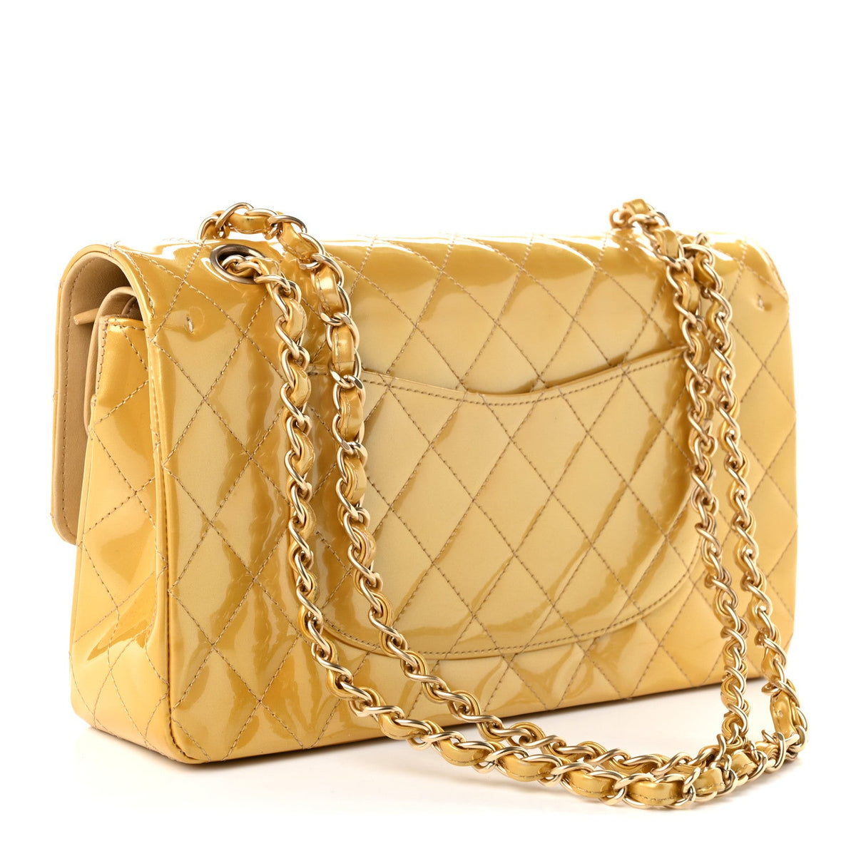 Metallic Patent Quilted Medium Double Flap Gold At My store