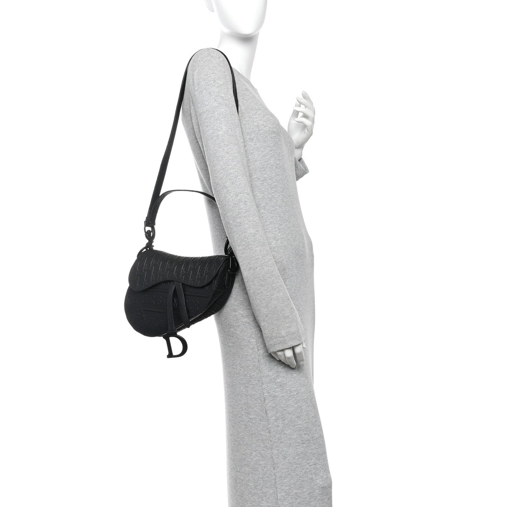 Calfskin Embossed Oblique Saddle Bag With Strap Black AT My store