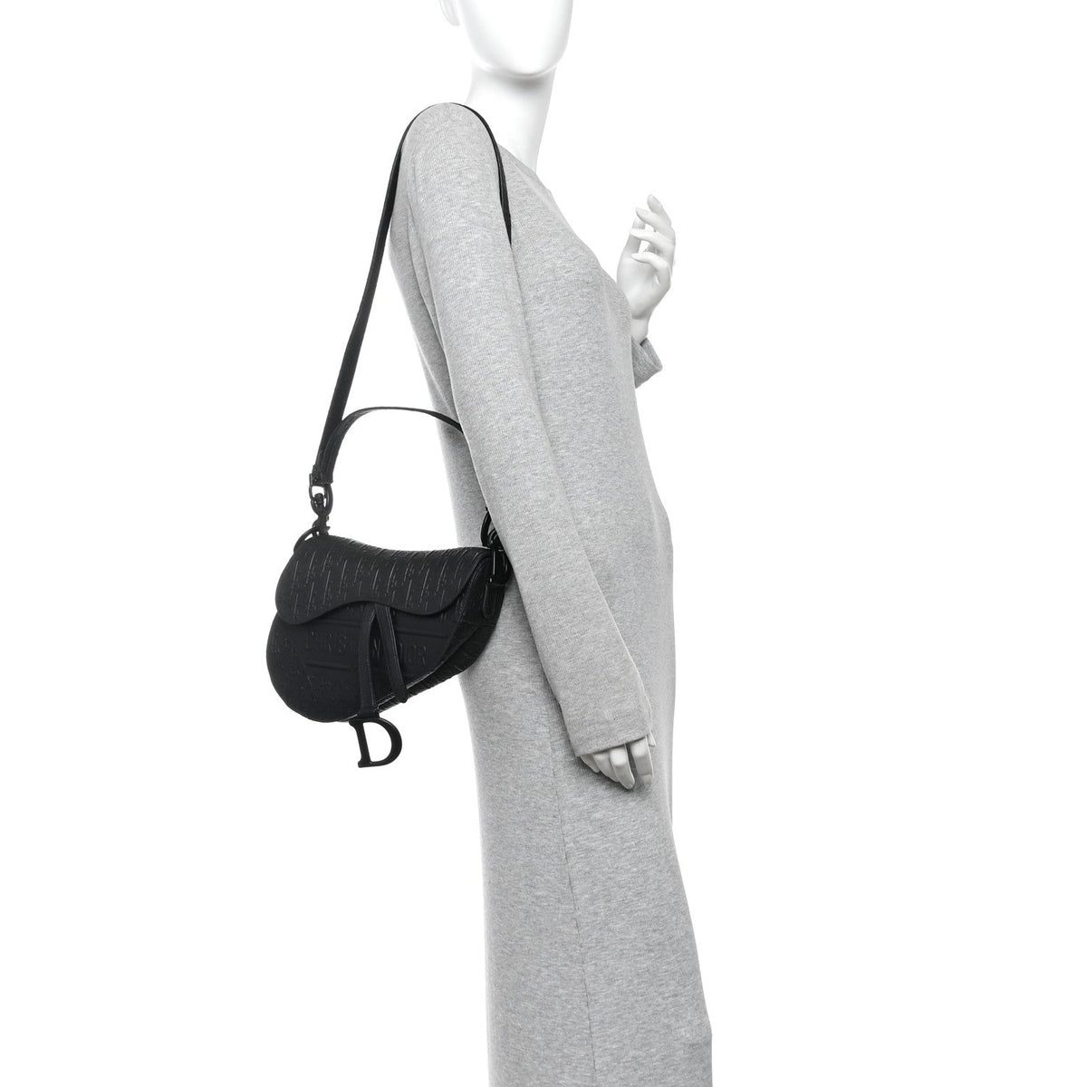 Calfskin Embossed Oblique Saddle Bag With Strap Black AT My store