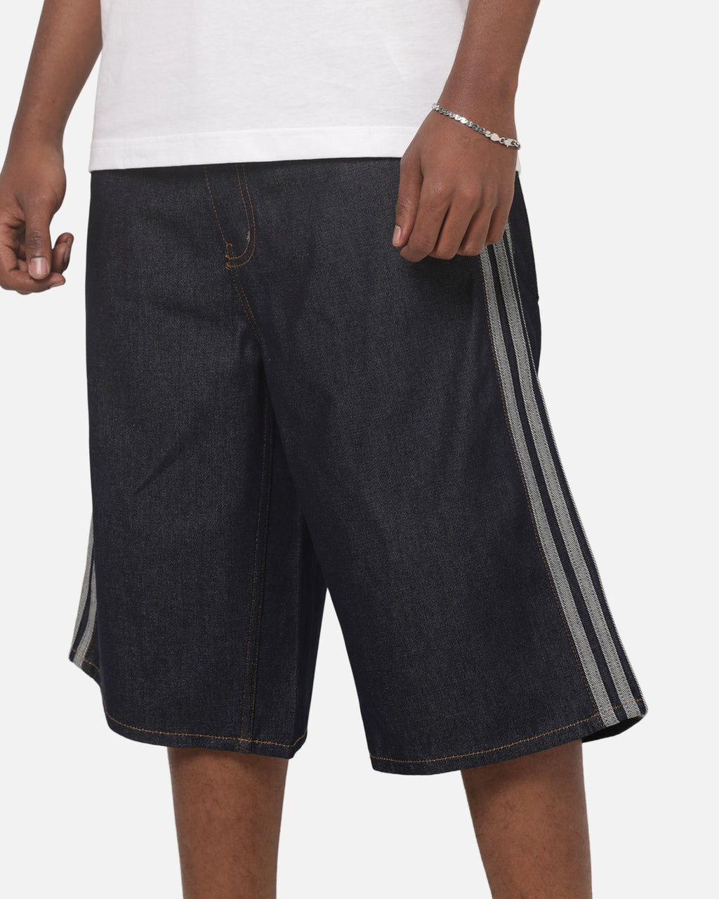 Best-Selling Adidas  Adicolor Jorts Mid-Rise Straight Leg Firebird Shorts Indigo Denim