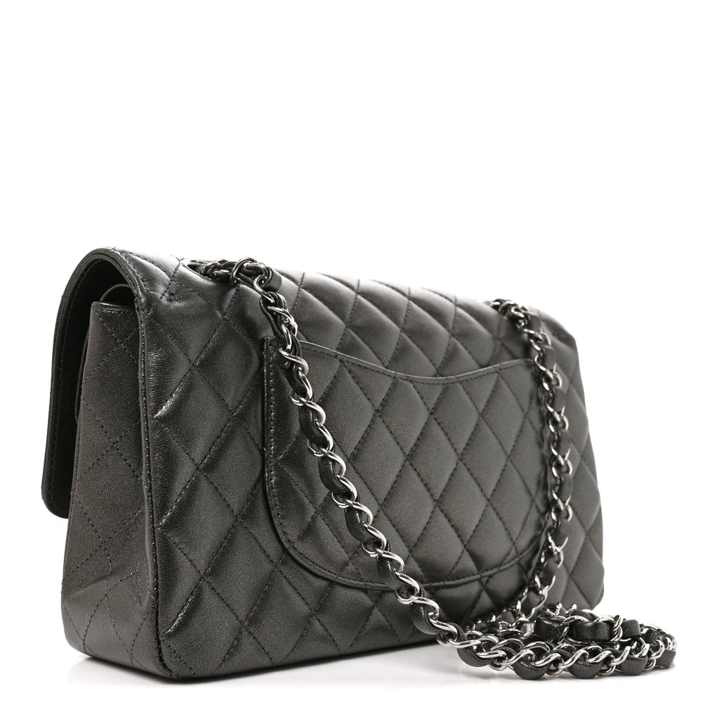 Metallic Lambskin Quilted Medium Double Flap Anthracite At My store