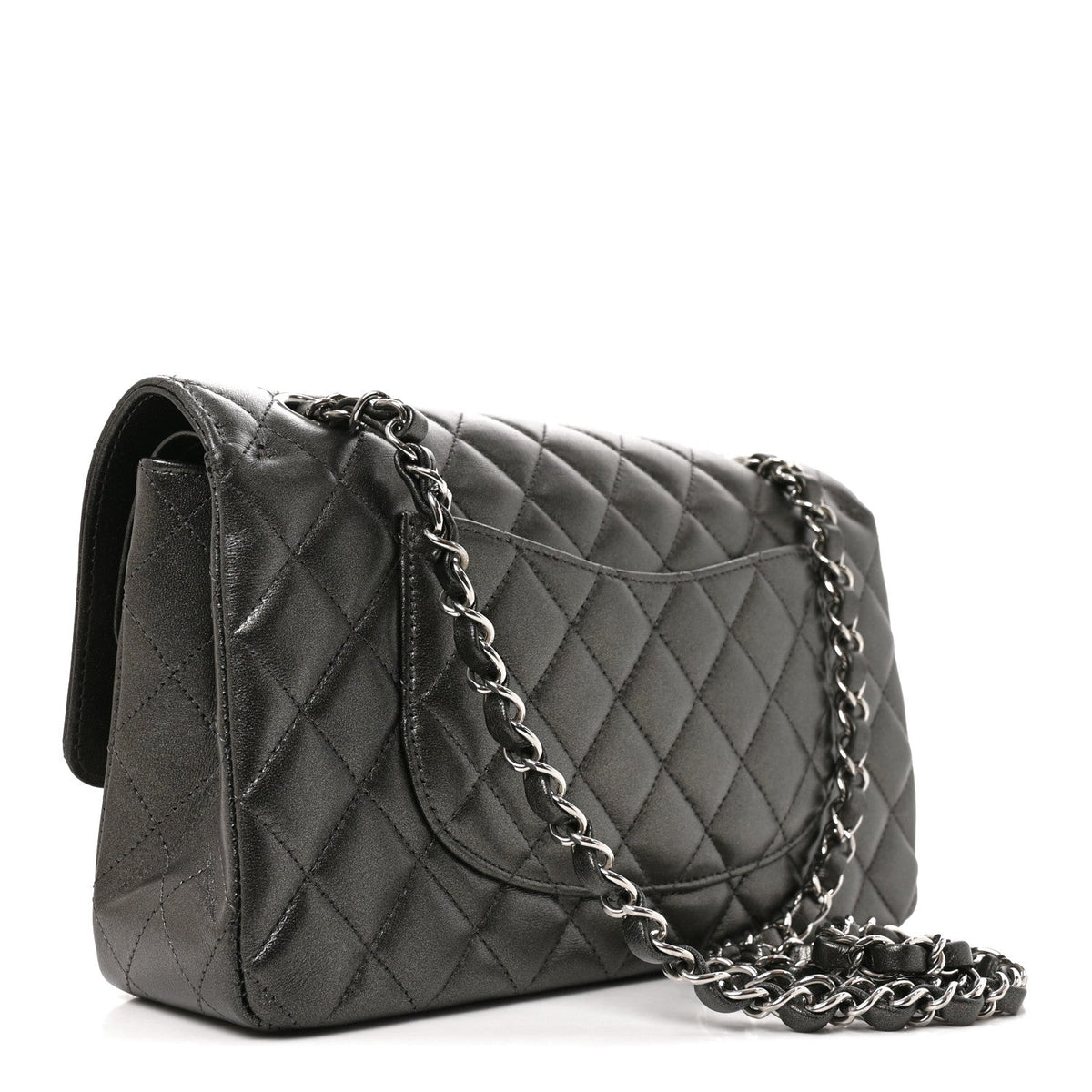 Metallic Lambskin Quilted Medium Double Flap Anthracite At My store