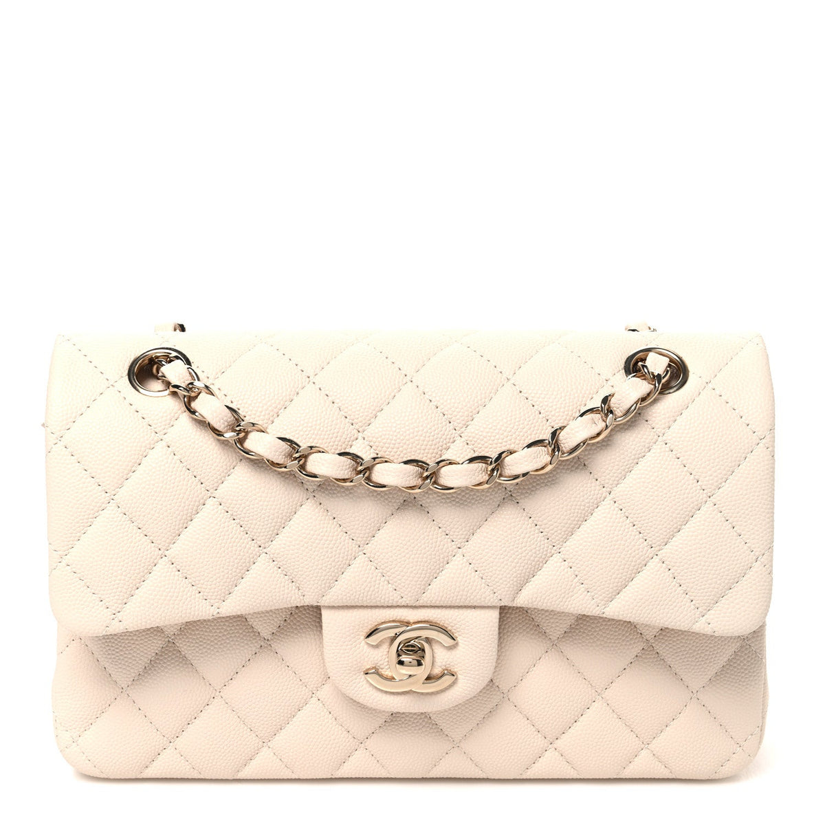 Caviar Quilted Small Double Flap Light Beige At My store