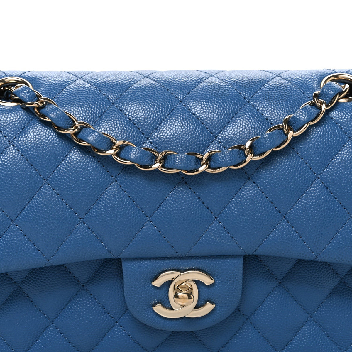 Caviar Quilted Medium Double Flap Blue At My store