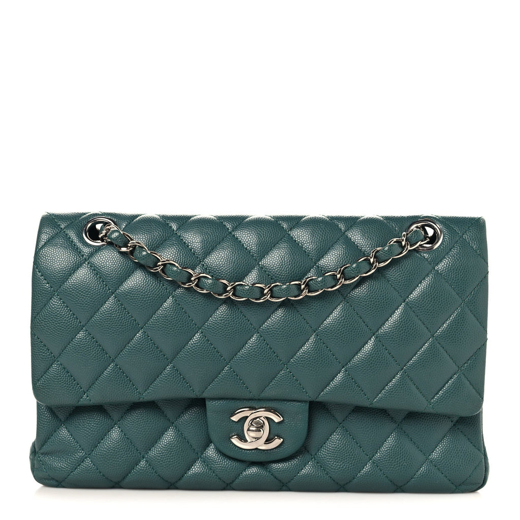 Caviar Quilted Medium Double Flap Green At My store