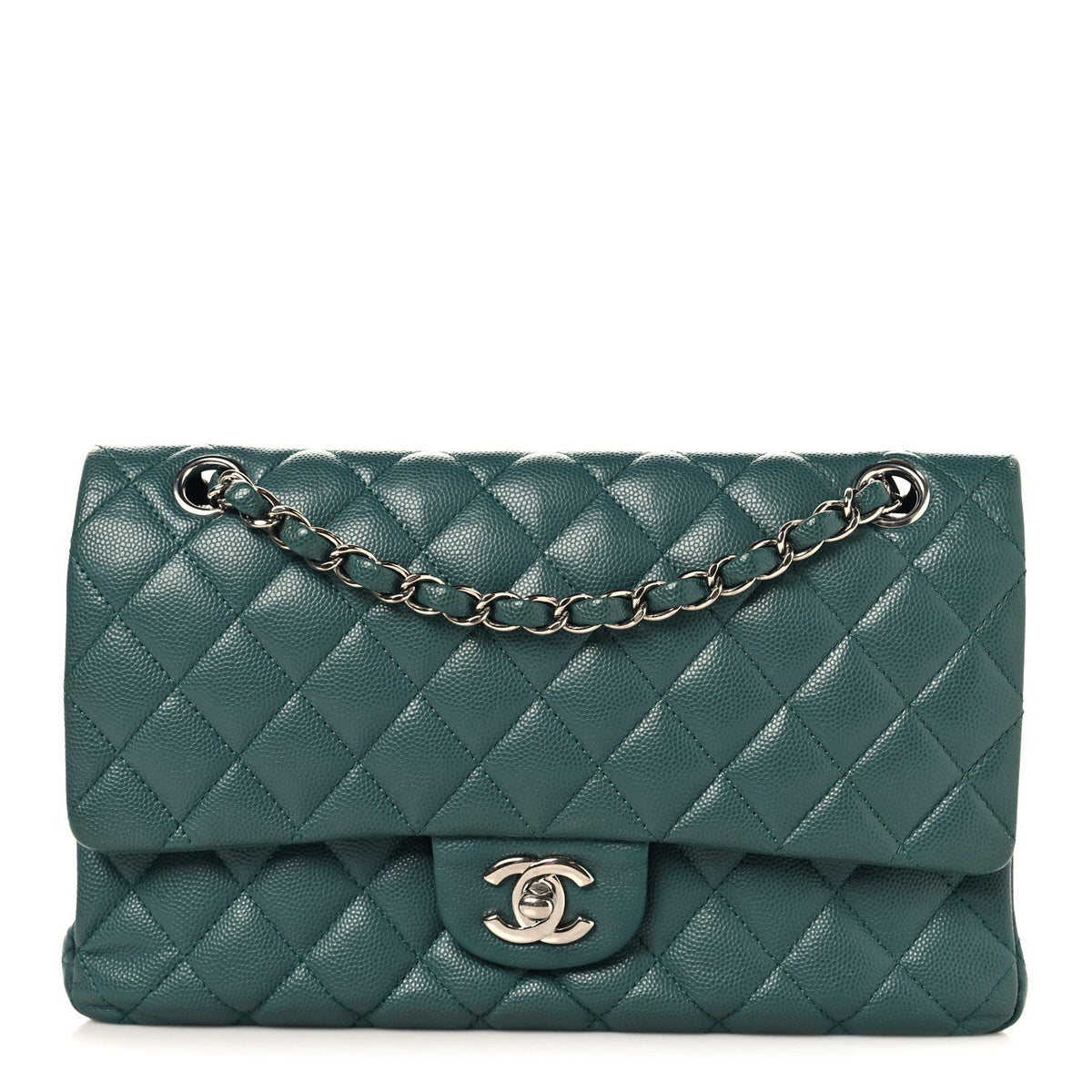 Caviar Quilted Medium Double Flap Green At My store