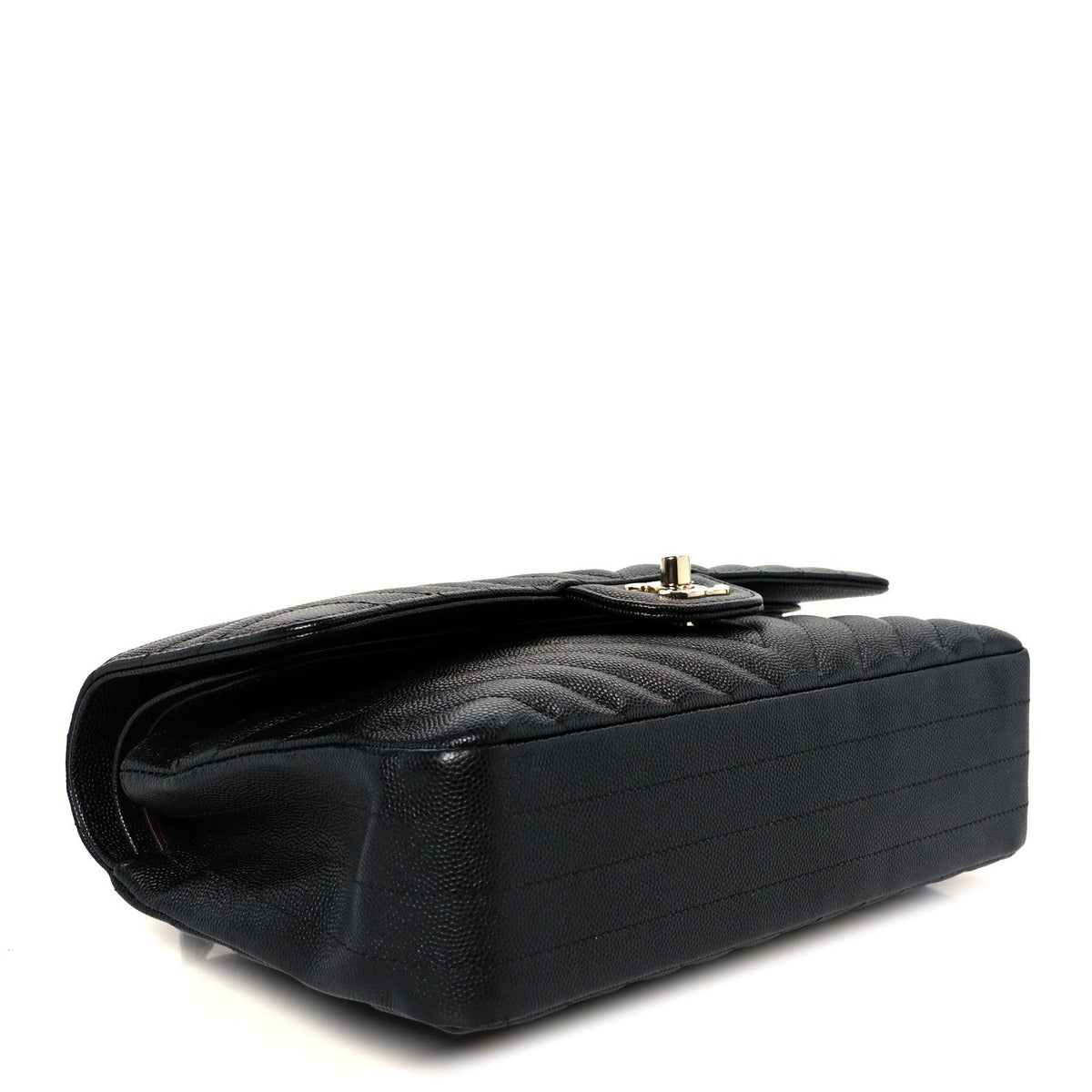 Caviar Chevron Quilted Medium Double Flap Black At My store