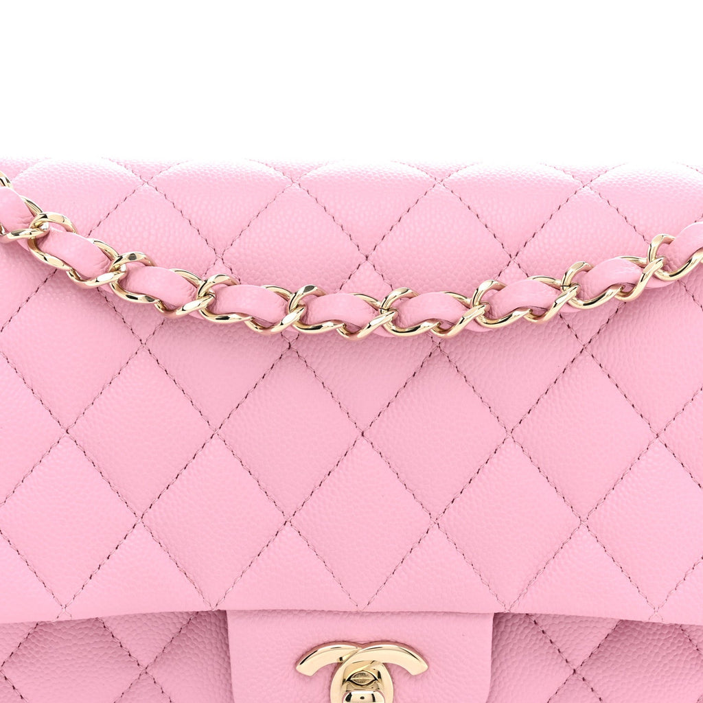 Caviar Quilted Medium Double Flap Light Pink At My store