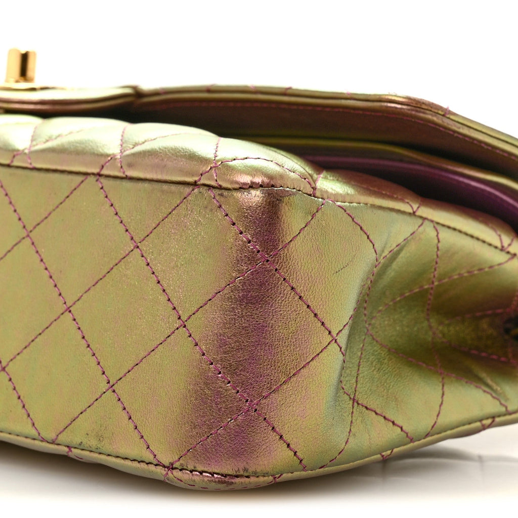 Iridescent Lambskin Quilted Medium Double Flap Purple At My store