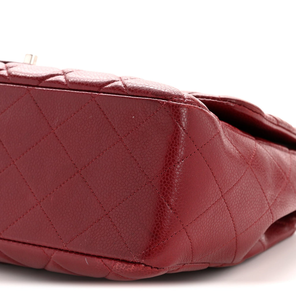 Caviar Quilted Jumbo Double Flap Dark Red At My store