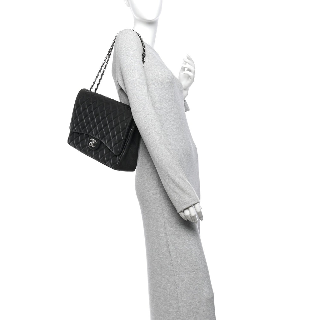 Lambskin Quilted Maxi Double Flap Black At My store