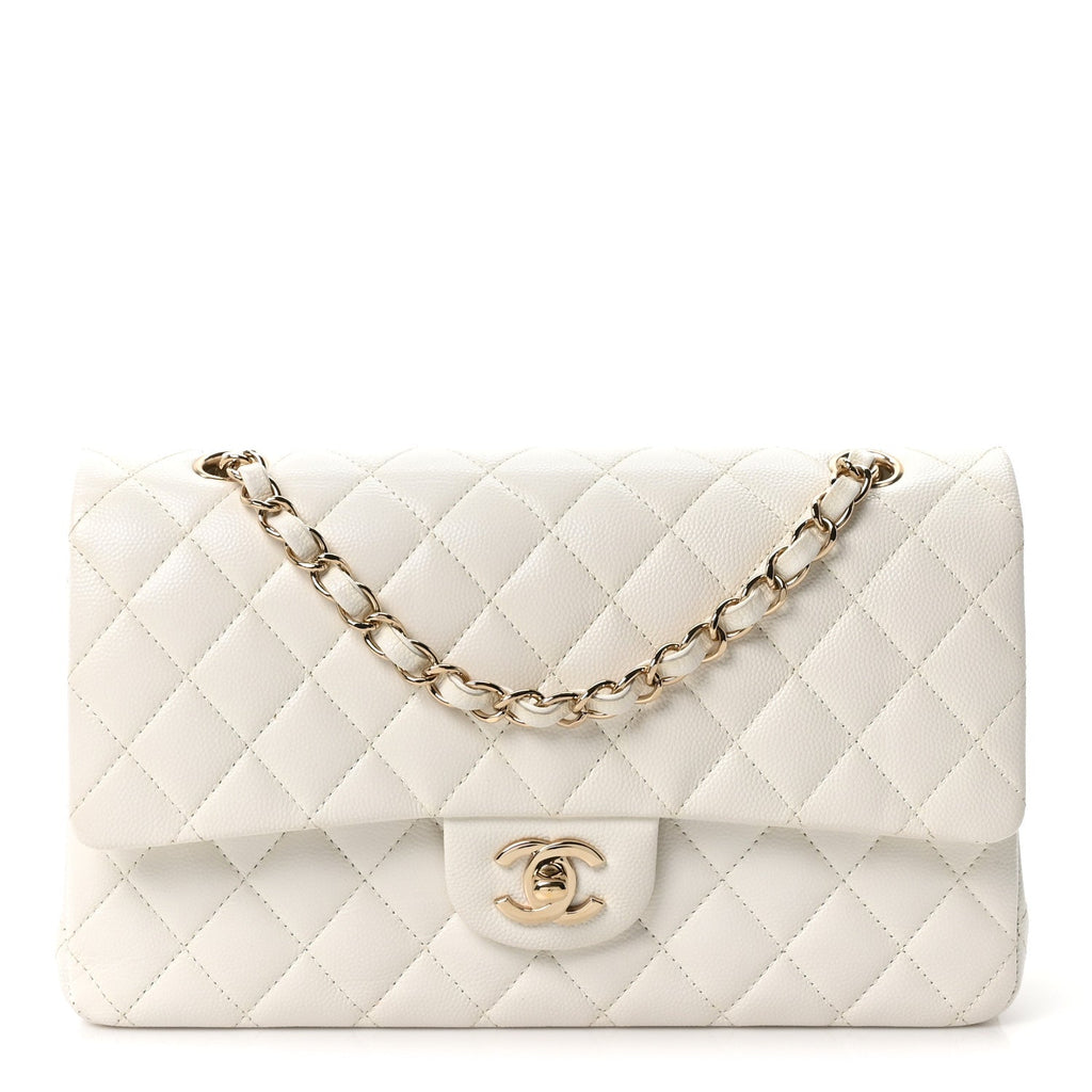 Caviar Quilted Medium Double Flap White At My store