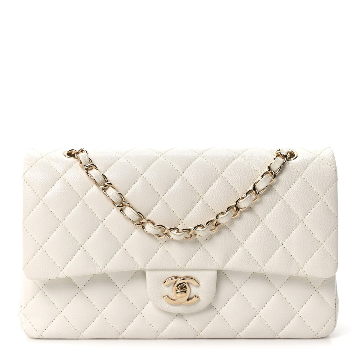 Caviar Quilted Medium Double Flap White At My store