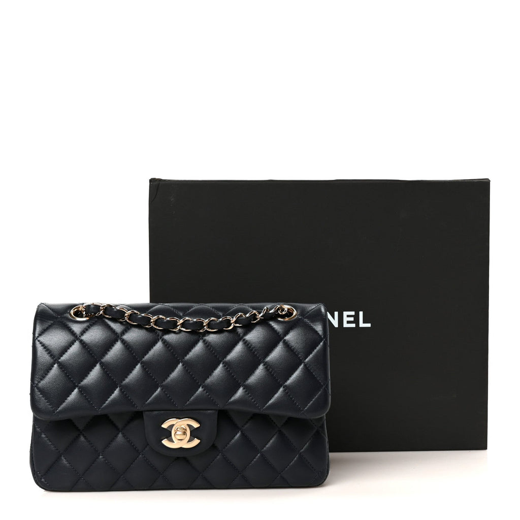 Lambskin Quilted Small Double Flap Navy At My store