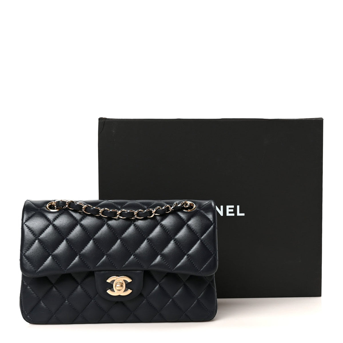 Lambskin Quilted Small Double Flap Navy At My store