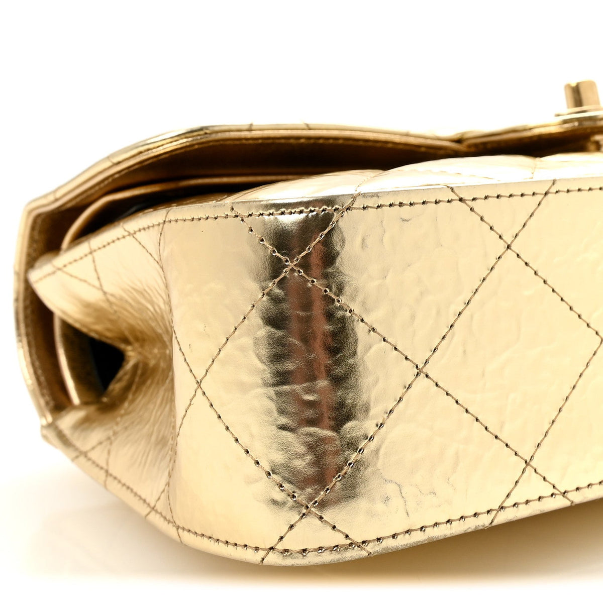Hammered Metallic Calfskin Quilted Small Double Flap Gold At My store