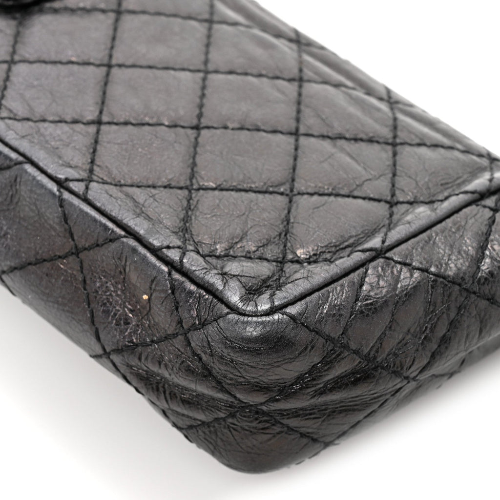 Glazed Calfskin Quilted Reissue Double Flap Clutch Black At My store