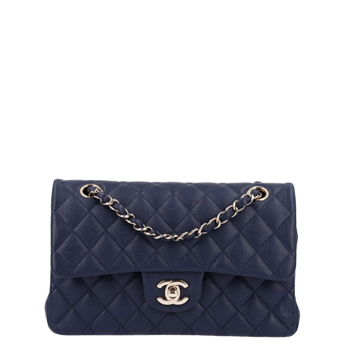 Caviar Quilted Small Double Flap Navy At My store