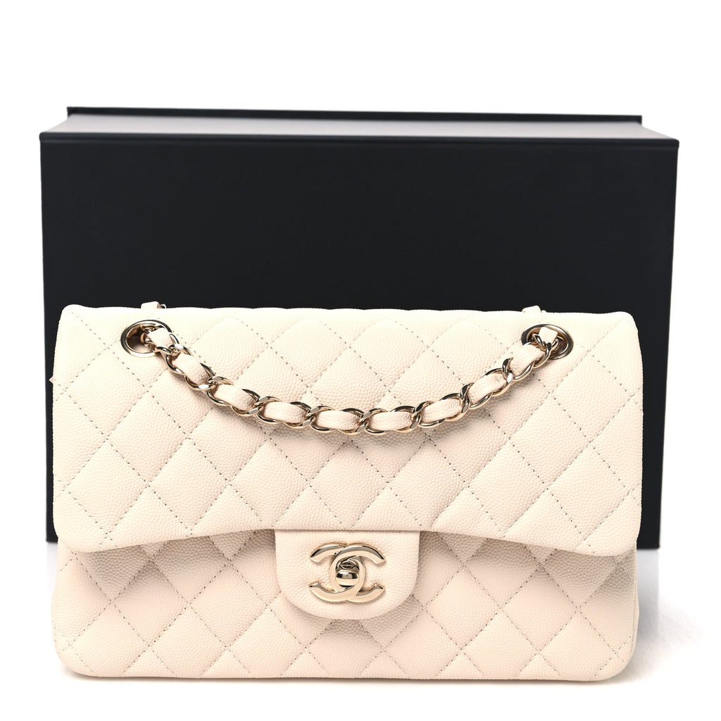 Caviar Quilted Small Double Flap Light Beige At My store