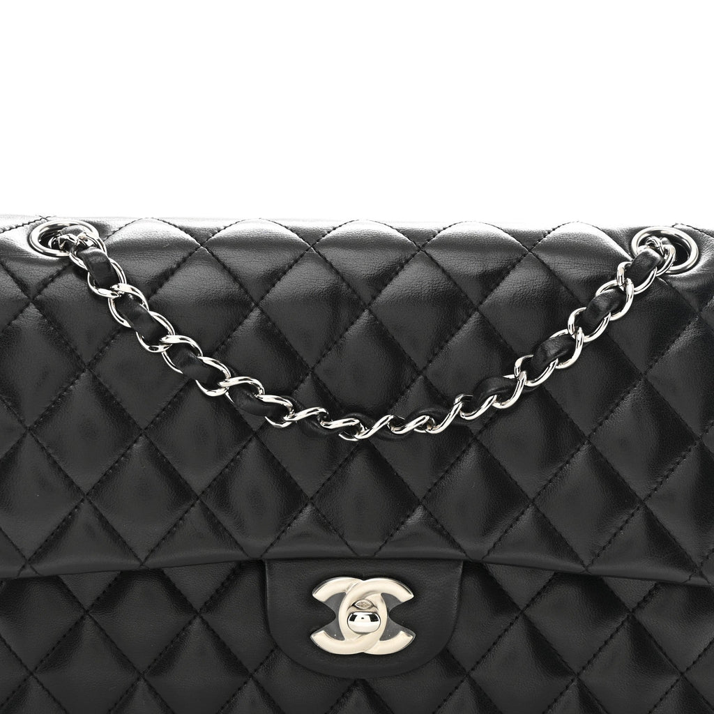 Lambskin Quilted Medium Double Flap Black At My store