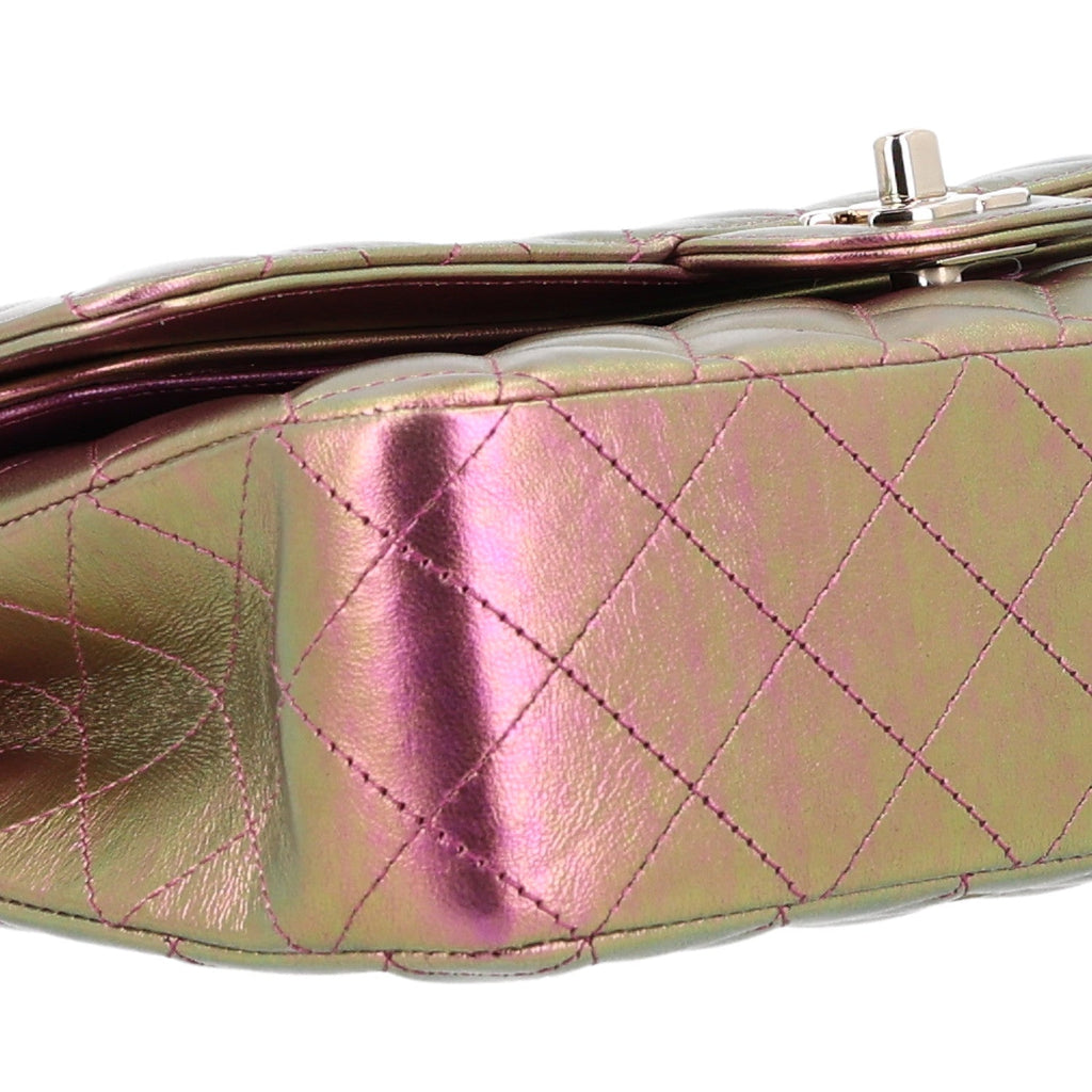 Iridescent Lambskin Quilted Medium Double Flap Purple At My store
