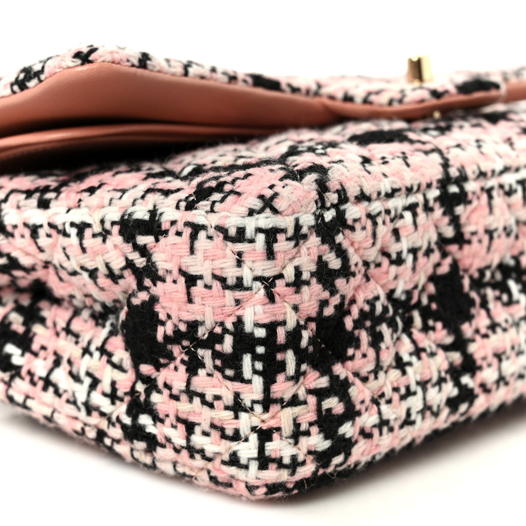 Tweed Quilted Medium Double Flap Pink Black White At My store