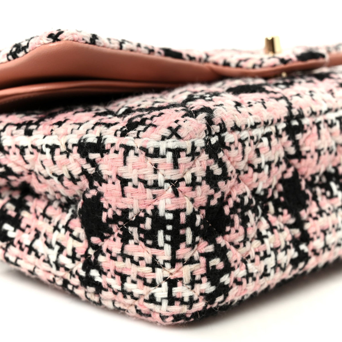 Tweed Quilted Medium Double Flap Pink Black White At My store