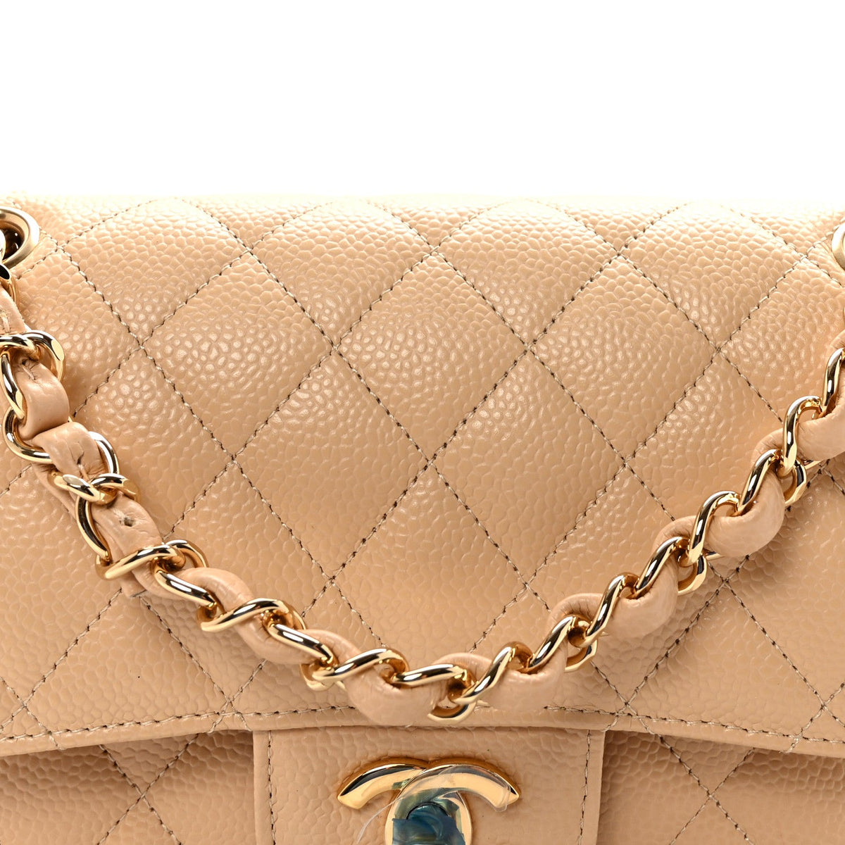 Caviar Quilted Small Double Flap Beige At My store
