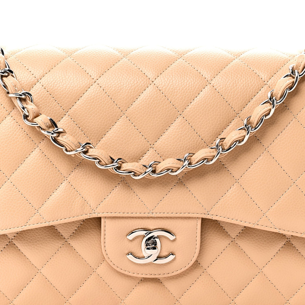 Caviar Quilted Jumbo Double Flap Beige At My store