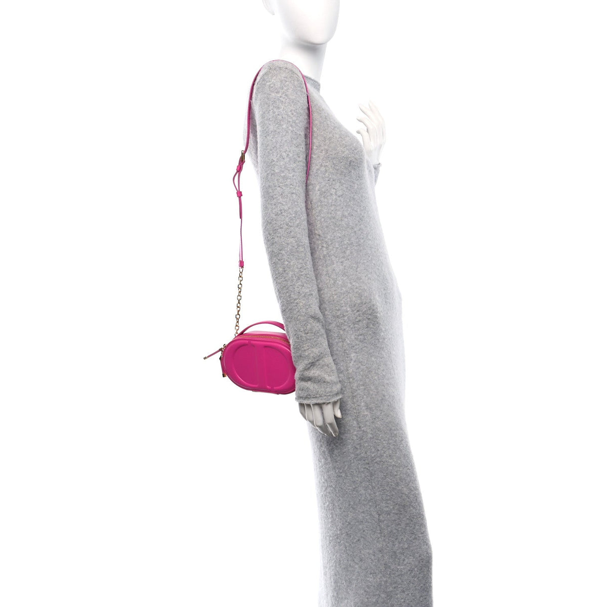 Calfskin CD Signature Oval Crossbody Camera Bag Rani Pink AT My store