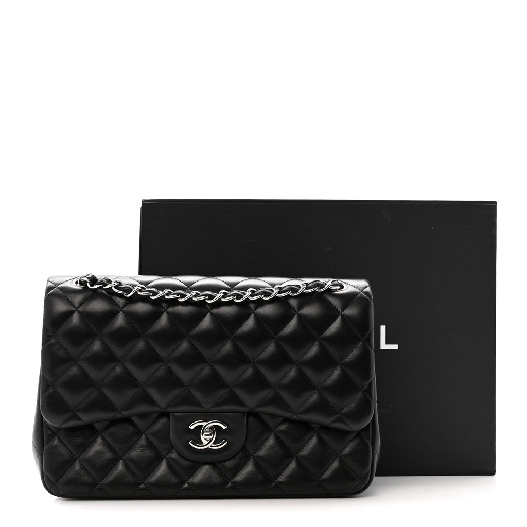 Lambskin Quilted Jumbo Double Flap Black At My store