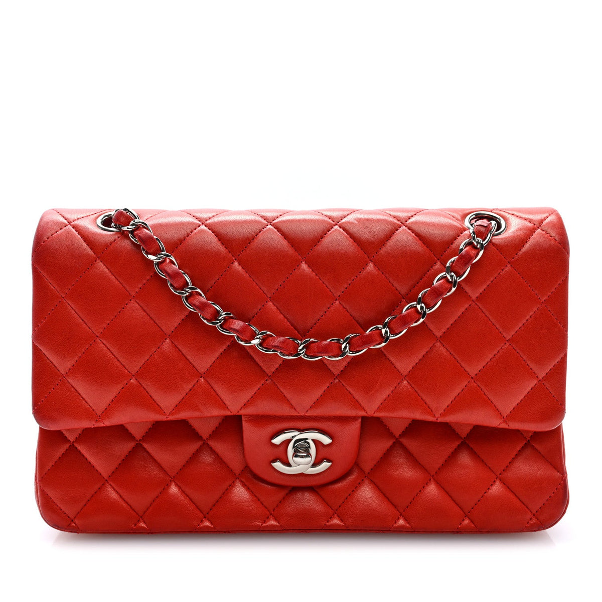 Lambskin Quilted Medium Double Flap Red At My store