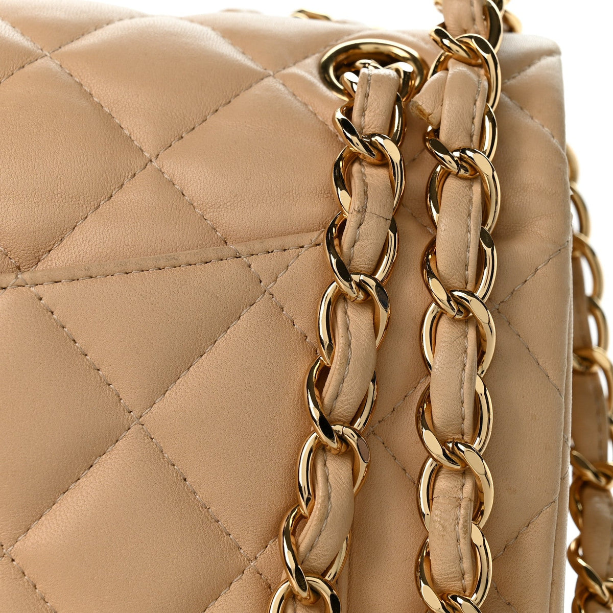 Lambskin Quilted Jumbo Double Flap Light Beige At My store
