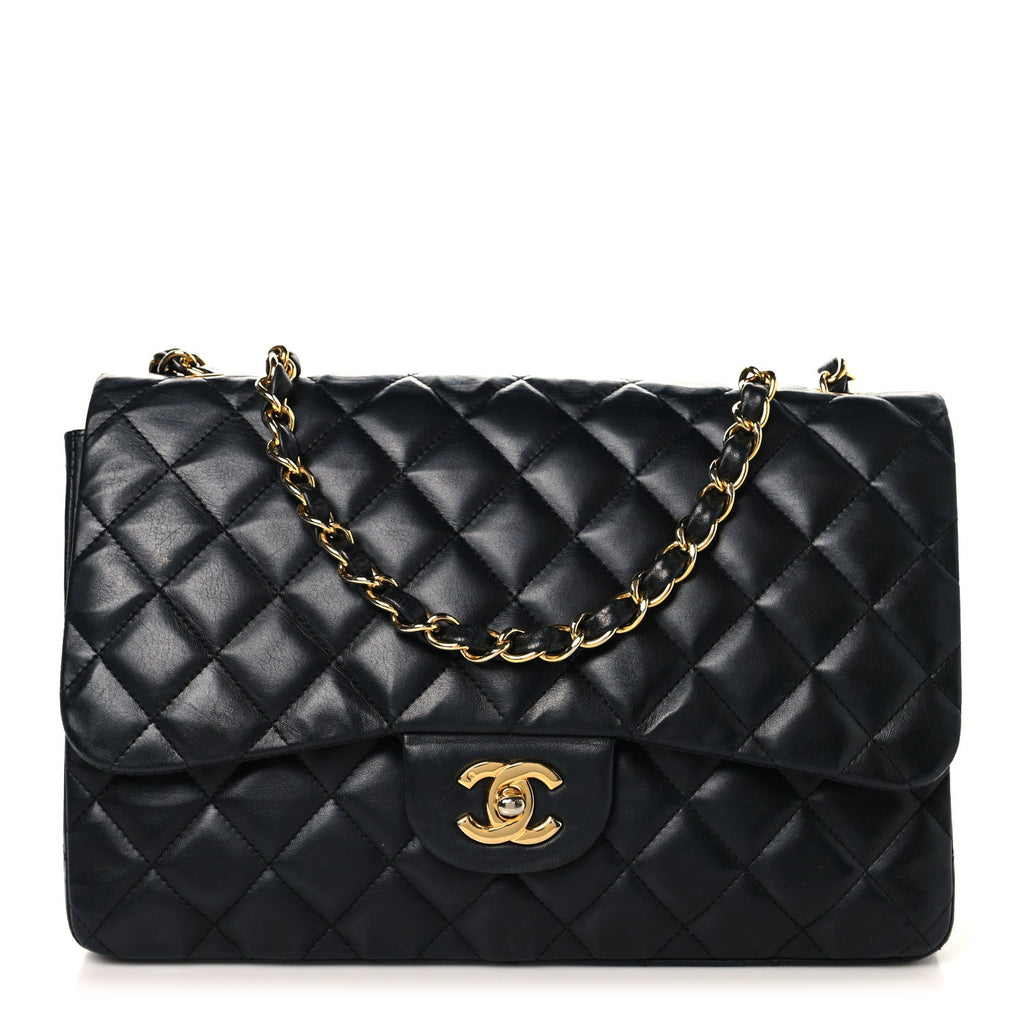 Lambskin Quilted Jumbo Double Flap Black At My store