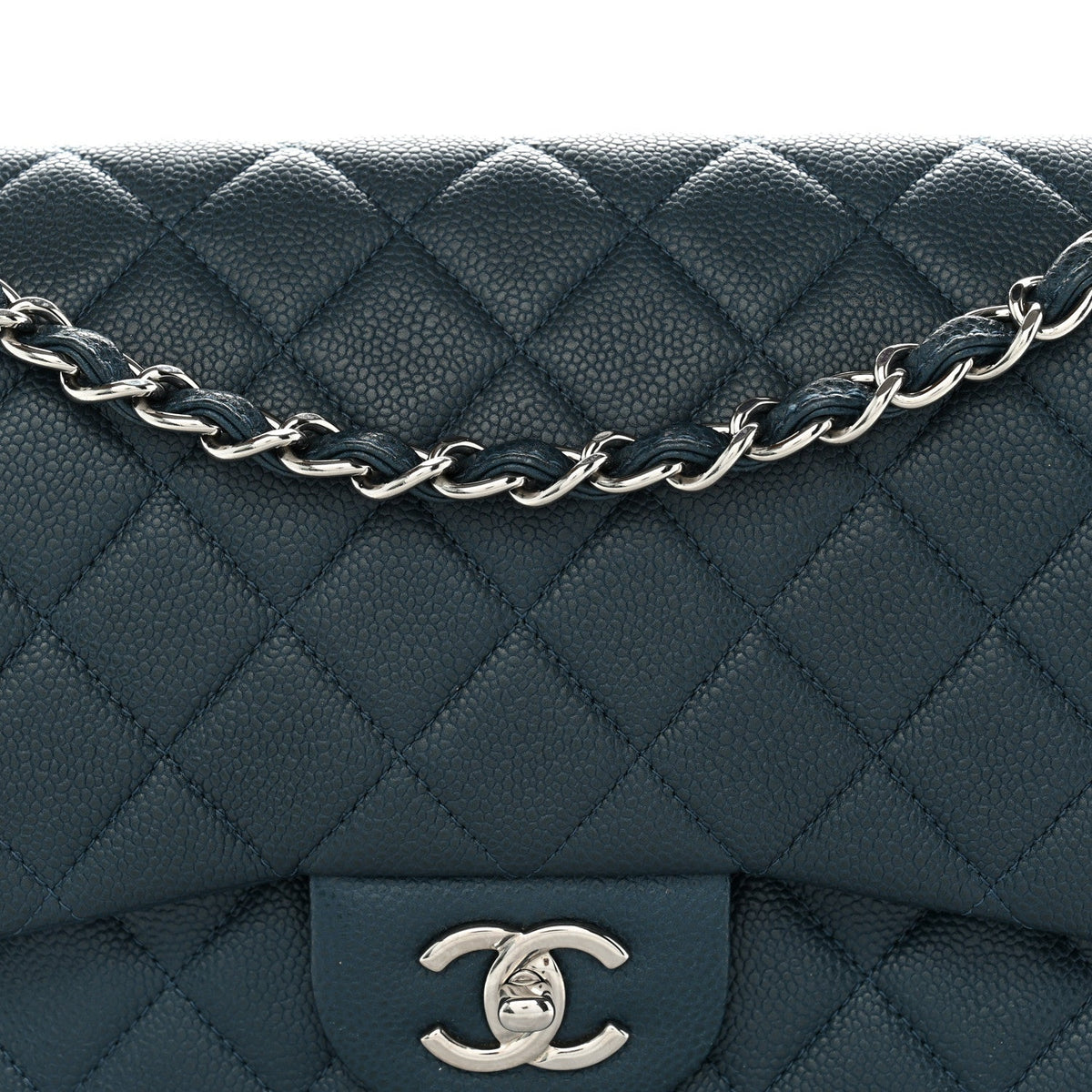 Metallic Caviar Quilted Jumbo Double Flap Dark Blue At My store