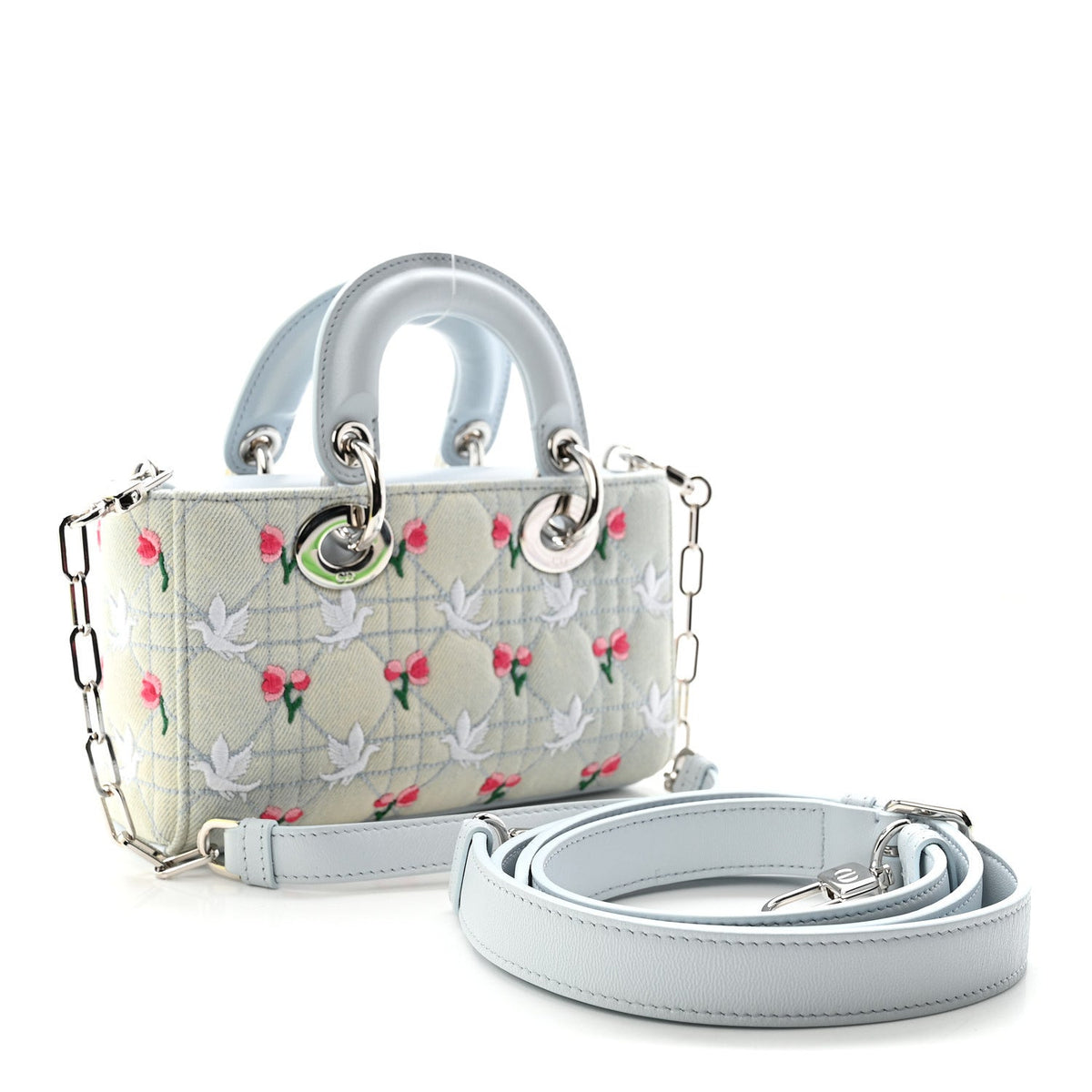 Denim Cannage Embroidered Doves & Roses Dioramour Mini Lady D-Joy Blue Multicolor AT My store