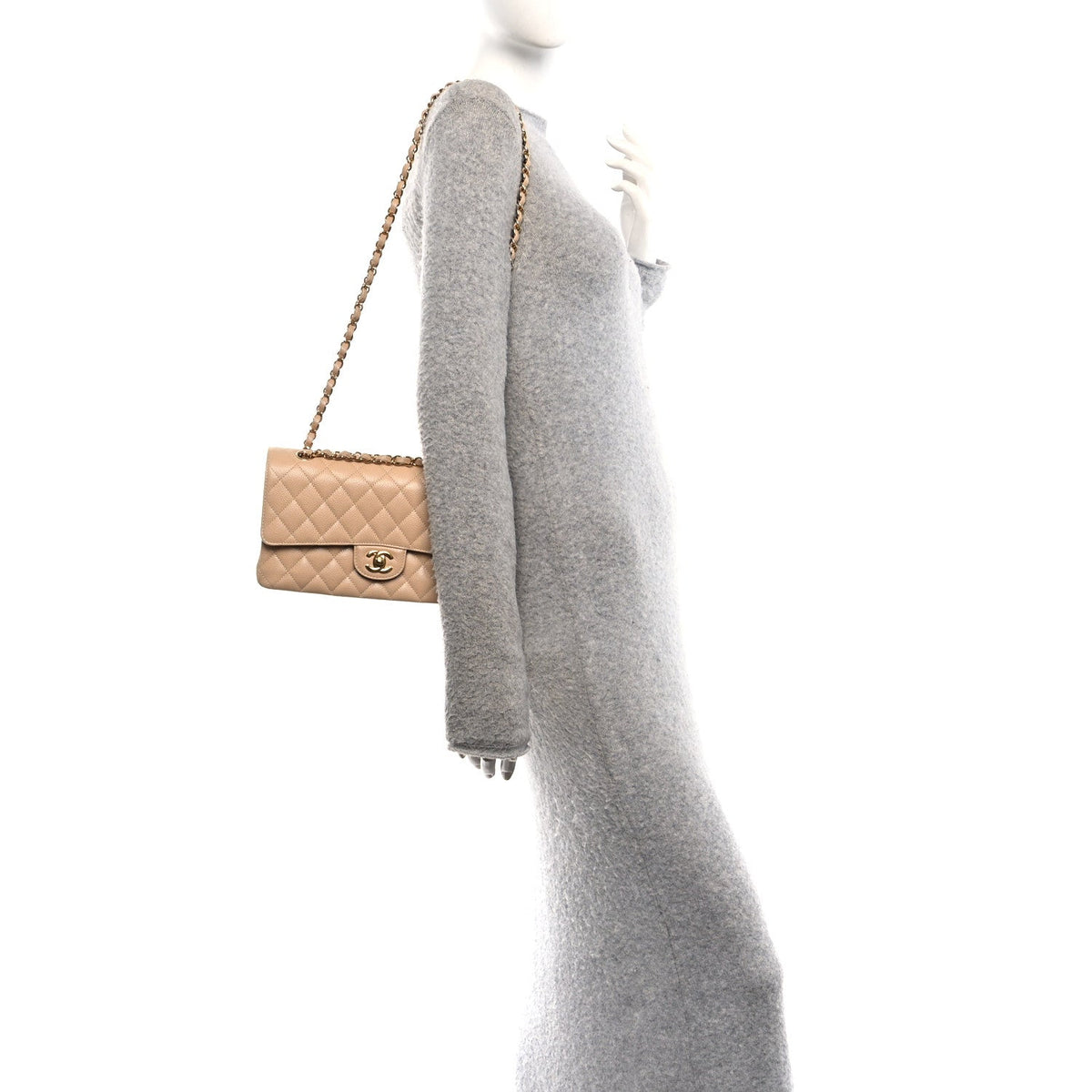 Caviar Quilted Medium Double Flap Beige At My store