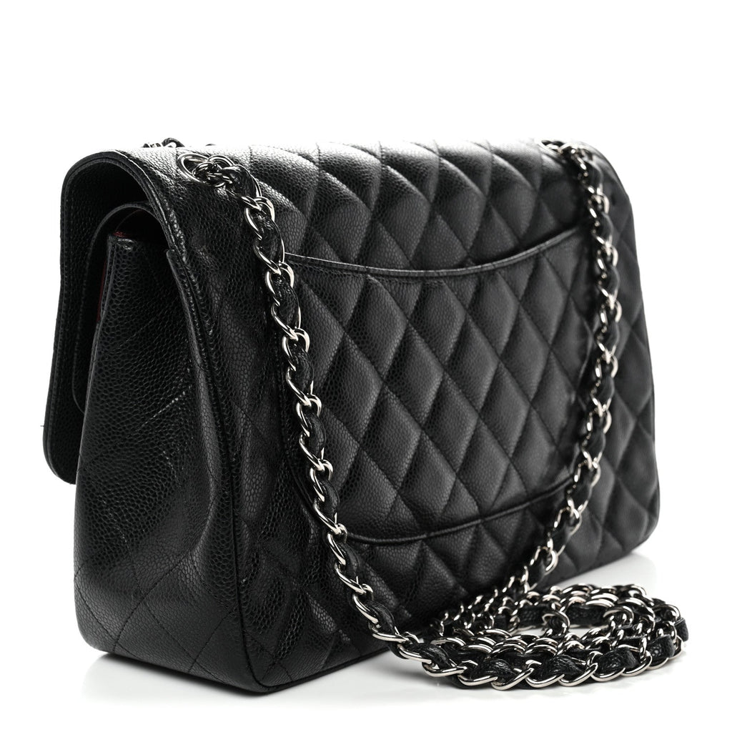 Caviar Quilted Jumbo Double Flap Black At My store